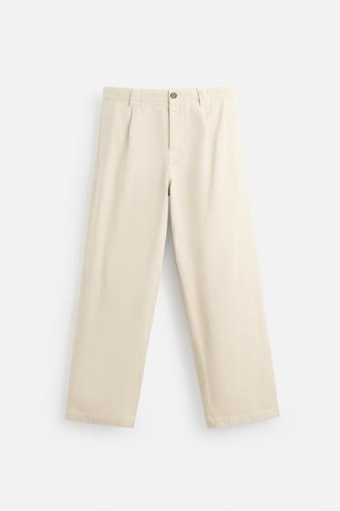 Zara PLEATED STRAIGHT FIT PANTS - Ecru