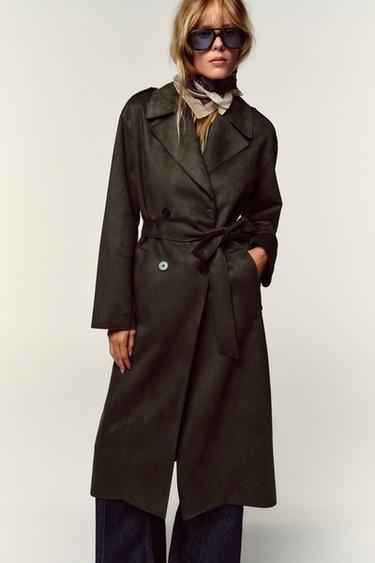 TRENCH LONG ASPECT DAIM - Kaki de Zara - Image 2