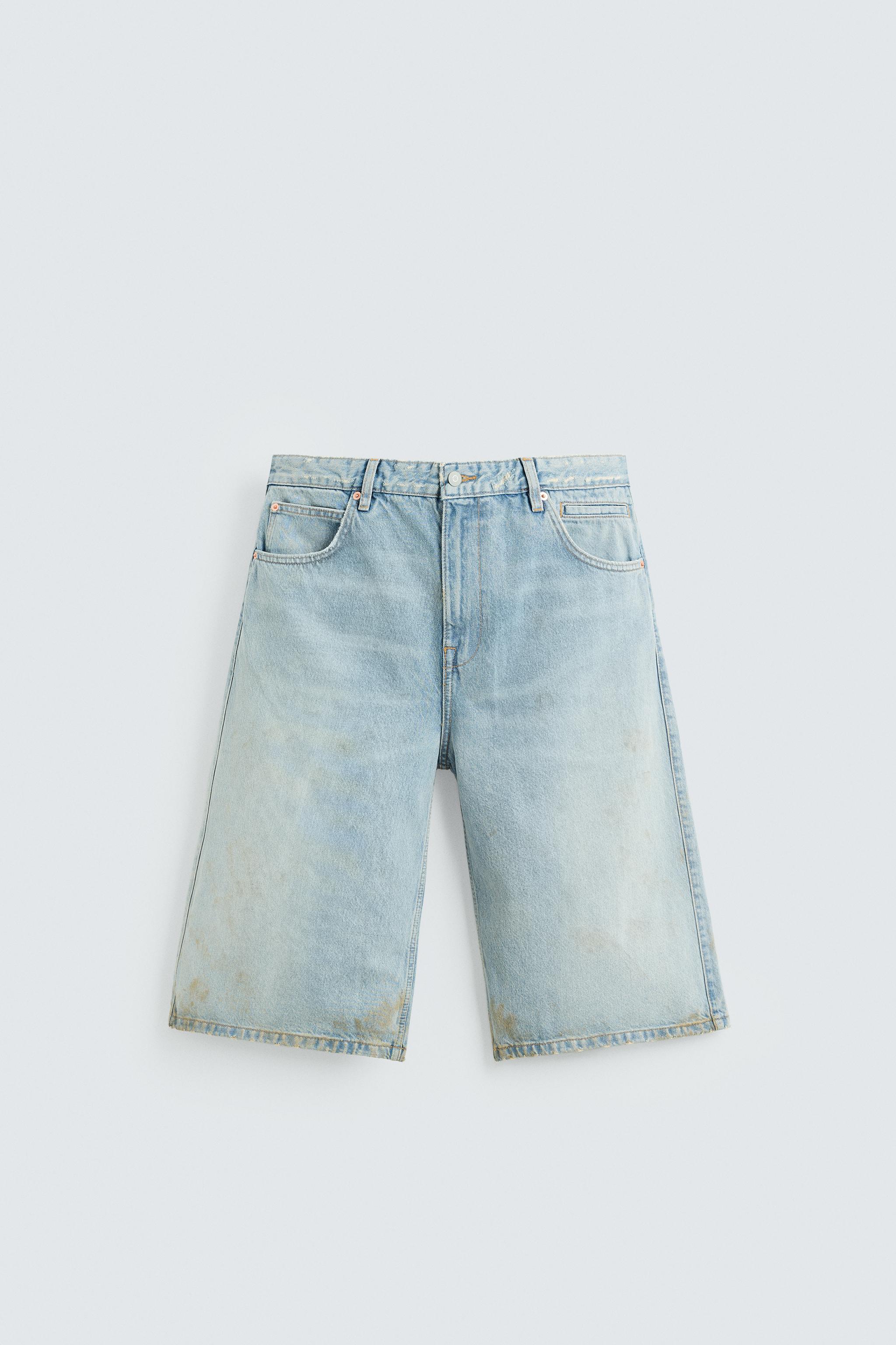 VINTAGE EFFECT BAGGY FIT DENIM SHORTS