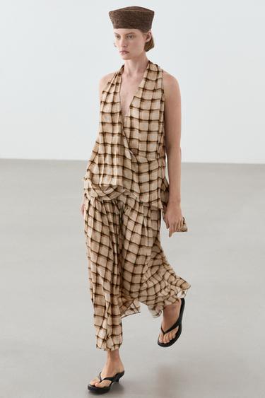 Flowing check print surplice top — 763 2