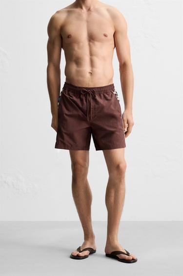 LONG CONTRAST TRIM SWIMMING TRUNKS - Burgundy by Zara - Image 2