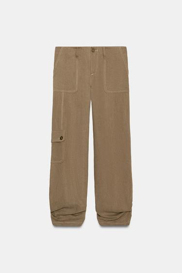 PANTALON FLUIDE AVEC PLIS - Marron clair de Zara - Image 5