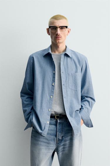 LIMITED EDITION RELAXED FIT CHAMBRAY SHIRT - Mid-blue by Zara