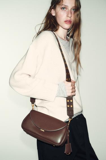CROSSBODY BAG STRAP WITH STUDS - Chocolate by Zara - Image 1