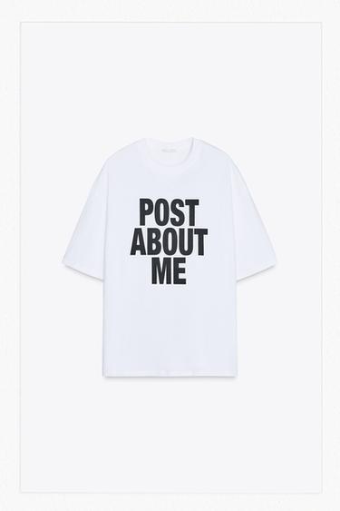 Zara OVERSIZED TEXT T-SHIRT - White