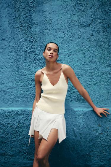 LINEN BLEND SKORT WITH VENTS - White by Zara