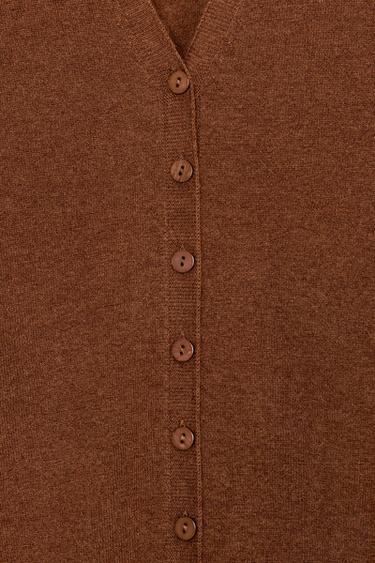100% EXTRA-SOFT WOOL CARDIGAN - Brown by Zara - Image 7