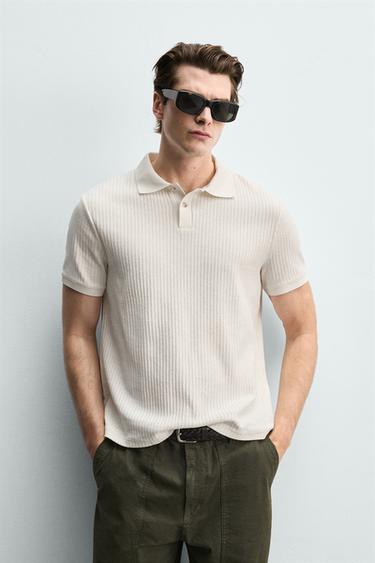 POLO REGULAR FIT BERGARIS - Ecru dari Zara
