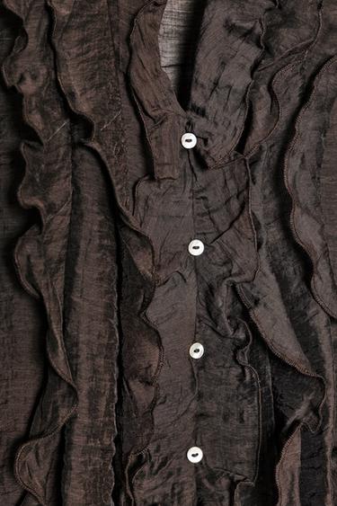 TOP SEMI-TRANSPARENT VOLANTS - Marron de Zara - Image 7