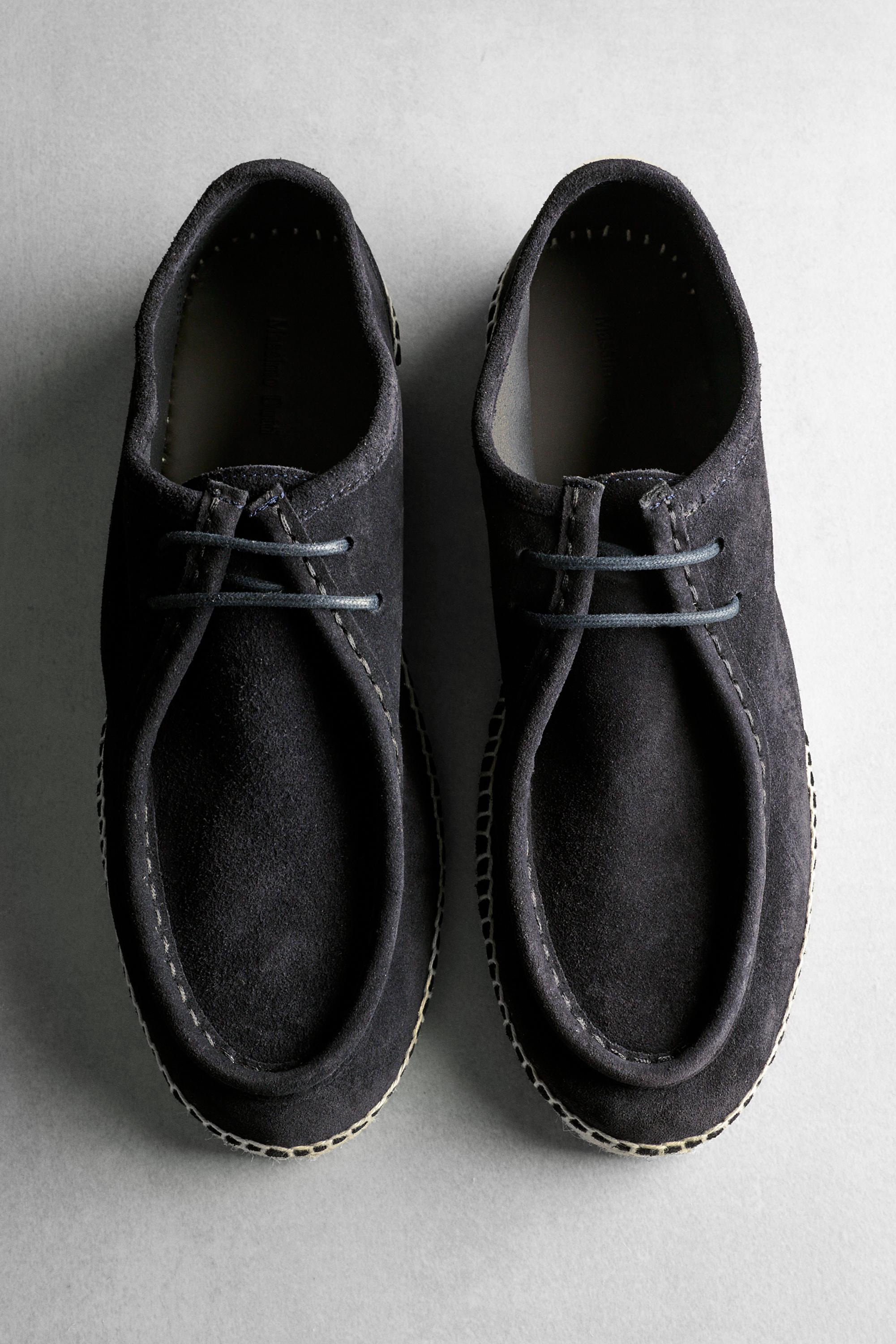 Split leather shoes with moc toe and jute sole — Navy Blue