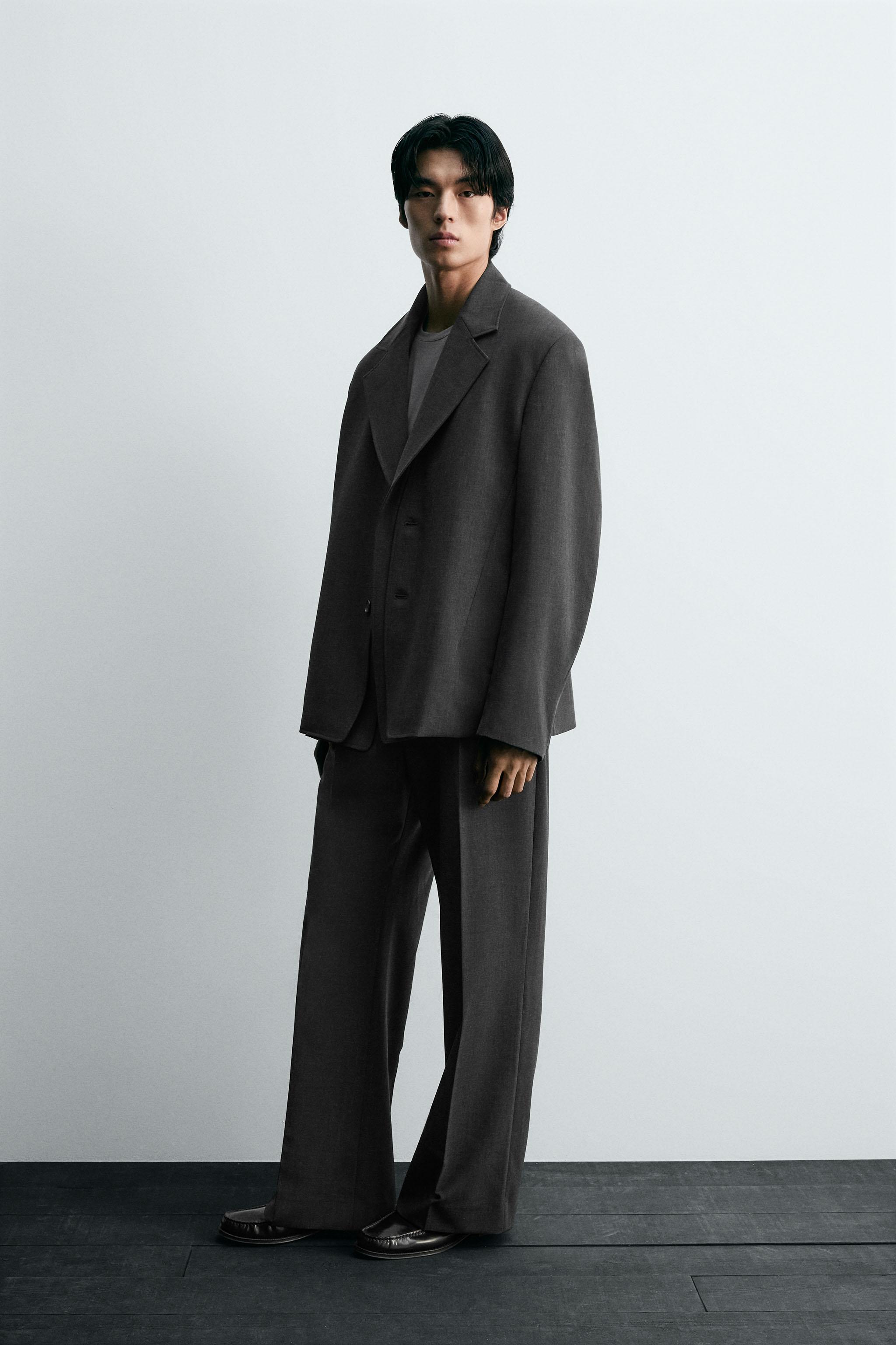 取り外し可能なラペル付きスーツブレザー - グレーマール | ZARA