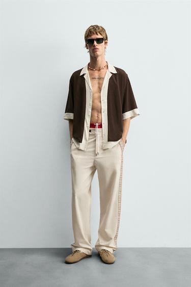 VISCOSE/LINEN COLOUR BLOCK SHIRT - Brown by Zara - Image 0