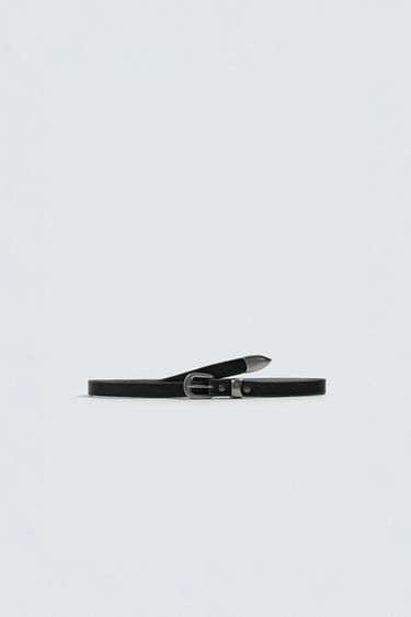 VINTAGE EFFECT LEATHER BELT - Black by Zara