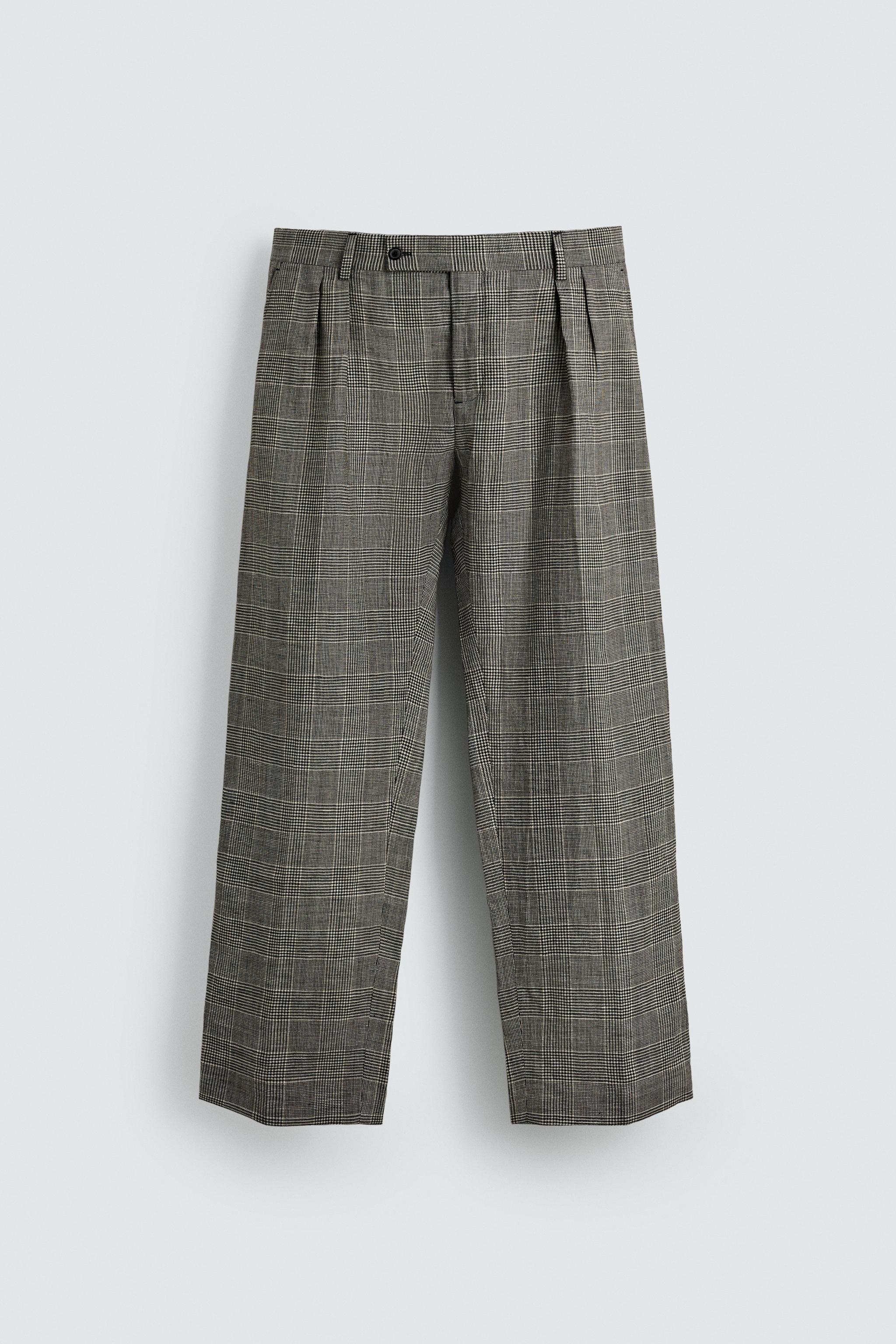 PANTALON DE COSTUME À CARREAUX EN LAINE ET LIN AARON LEVINE X ZARA
