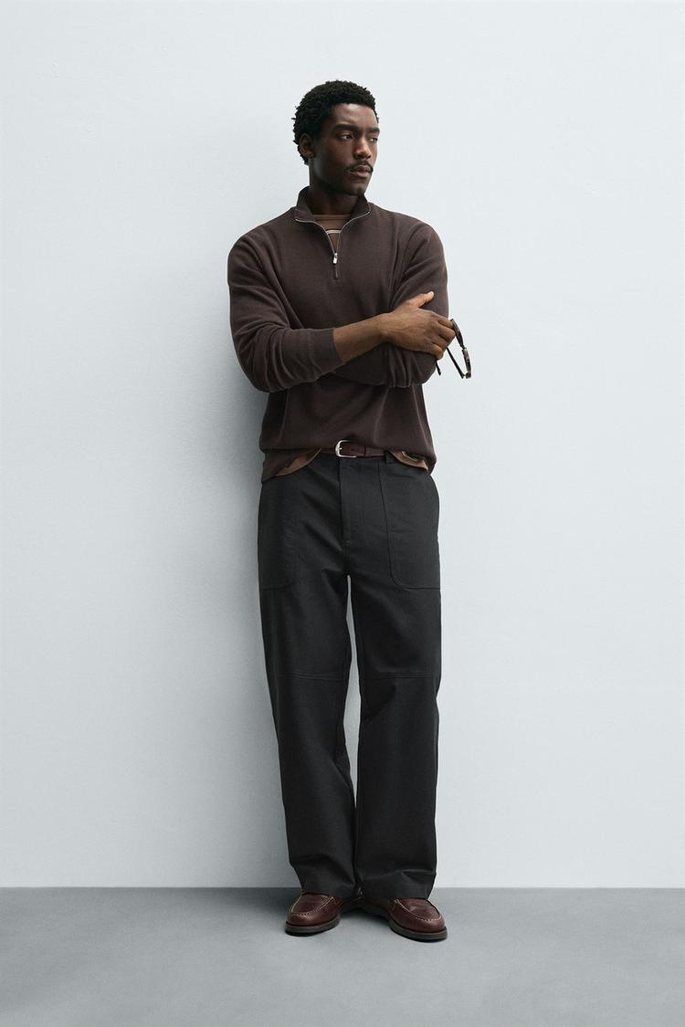 PURL KNIT ZIP-UP SWEATER Dark brown ZARA India