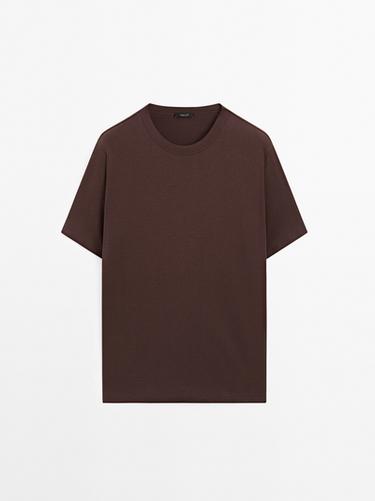 Camiseta manga corta mezcla algodón - Burdeos de Zara