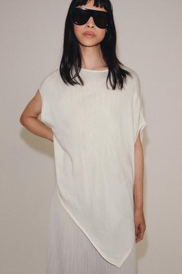Zara ASYMMETRIC KNIT TOP - ecru-white