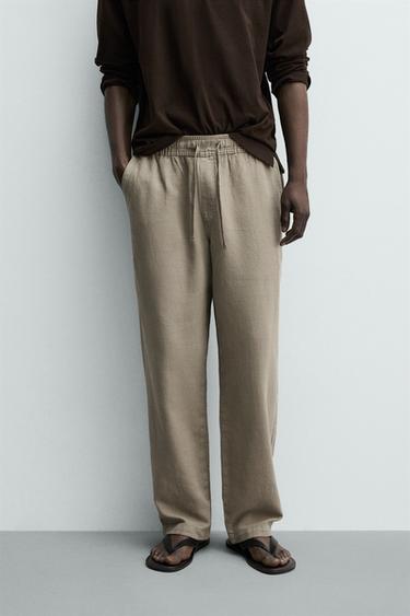 Zara RELAXED FIT TEXTURED PANTS - Mink