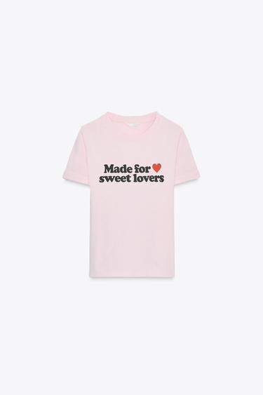 CAMISETA ALGODÓN TEXTO ROTOS - Rosa de Zara