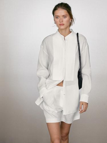 Zara Linen blend shirt with thin pintucks - White