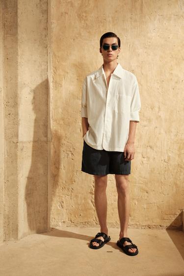 Zara 條紋紋理襯衫 - 白色 - 圖片 0