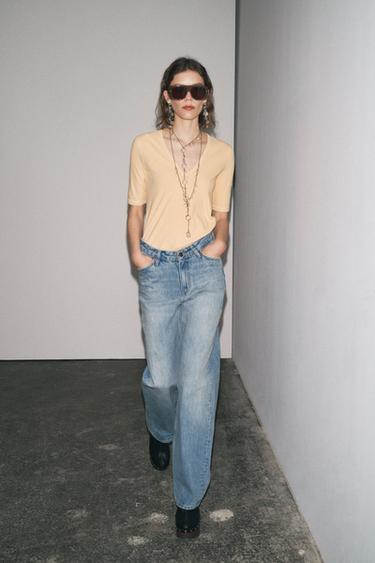 Zara V-NECK T-SHIRT - Light camel - Image 0
