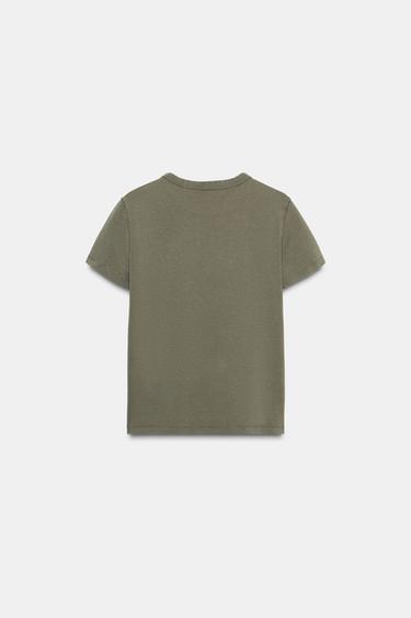 Zara INTERLOCK SHORT SLEEVE T-SHIRT - Matte green