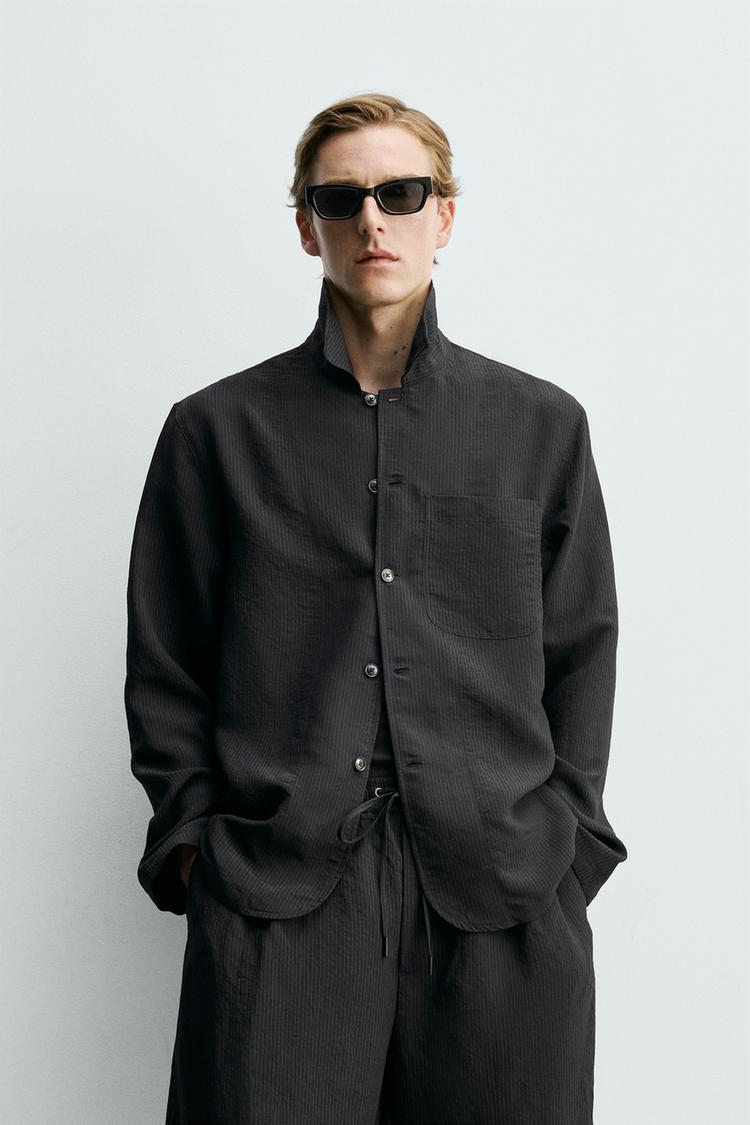 ZARA FLUID STRIPED JACQUARD OVERSHIRT