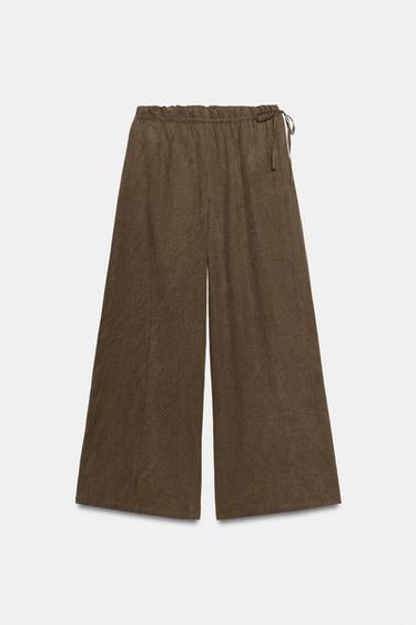 PANTALONI PALAZZO CON ALLACCIATURA - Marrone scuro di Zara