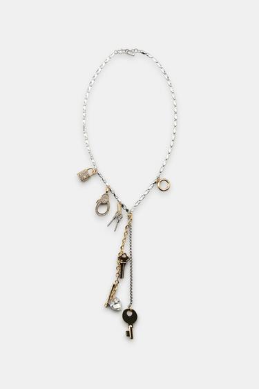 CHARM KEY AND PADLOCK NECKLACE - Gold / Silver by Zara
