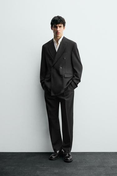 100% WOOL DOUBLE-BREASTED SUIT BLAZER - Black by Zara