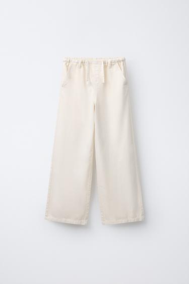 Zara FLOWY WIDE LEG PANTS - Vanilla