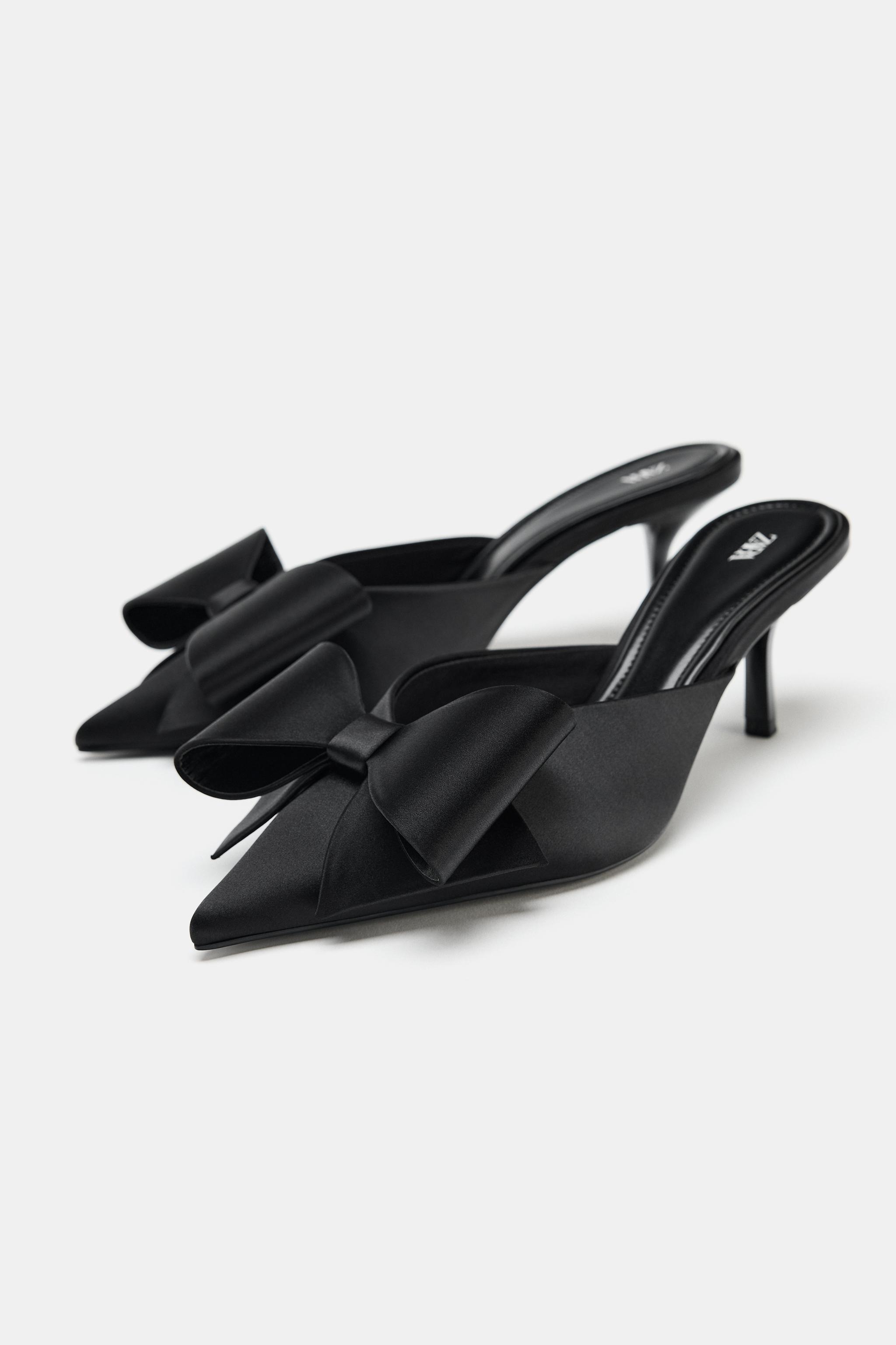 リボン付き黒ハイヒール リボン付きハイヒールスリングバック - ブラック | ZARA Japan