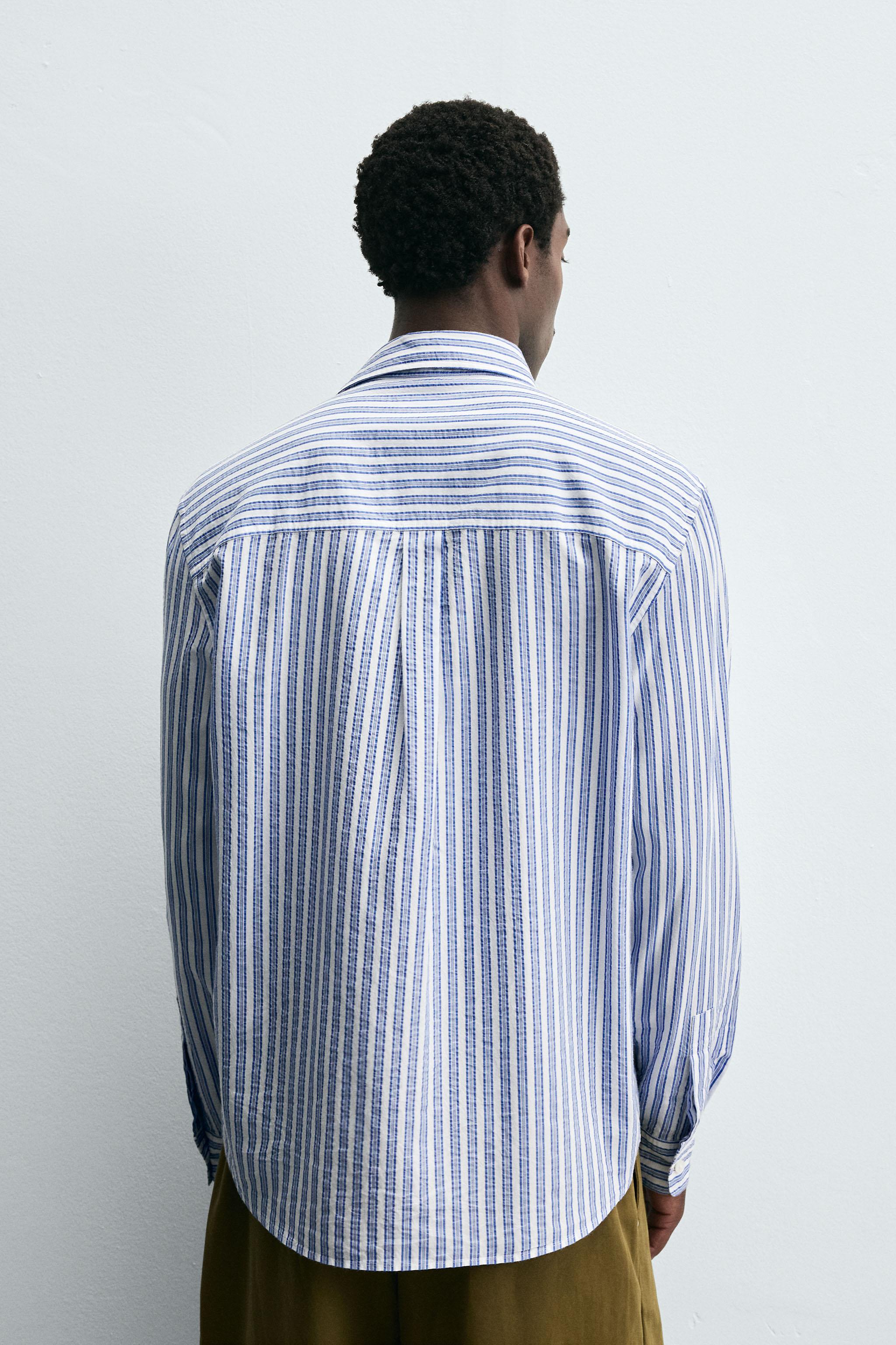 WRINKLED EFFECT STRIPED SHIRT - Blue / White | ZARA United States