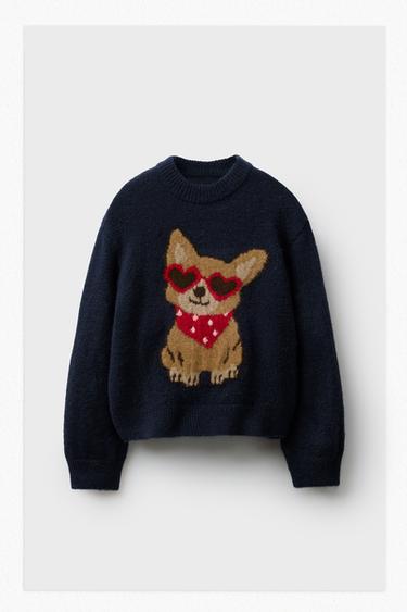 DOG KNIT JUMPER - Navy blue by Zara