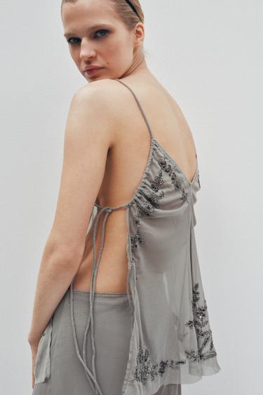 EMBROIDERED SEQUIN TOP - Light grey by Zara - Image 2