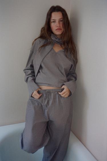 PANTALON RAYURES BOUFFANT AVEC CEINTURE - Gris de Zara - Image 3