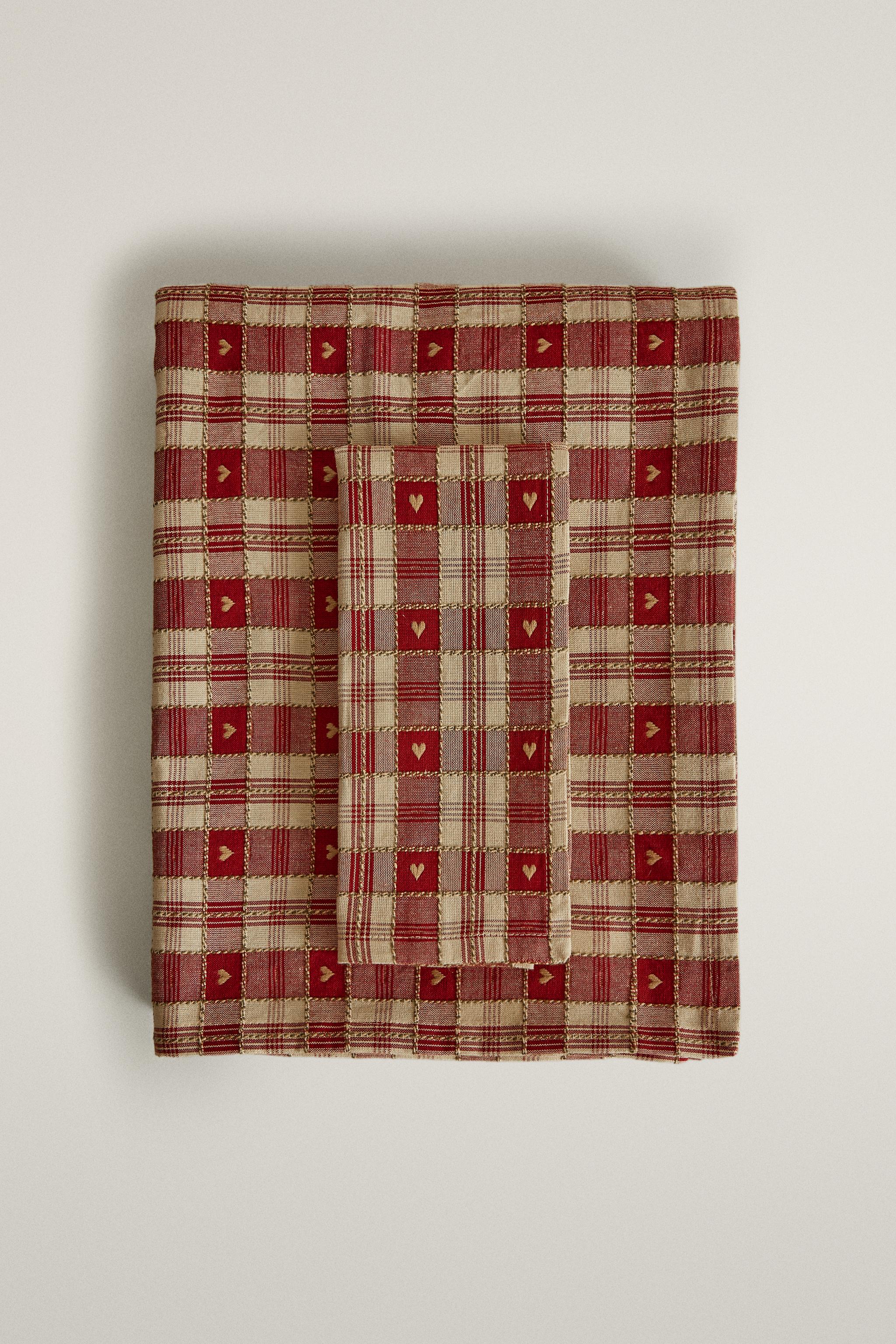 CHRISTMAS CHECK HEART COTTON TABLECLOTH
