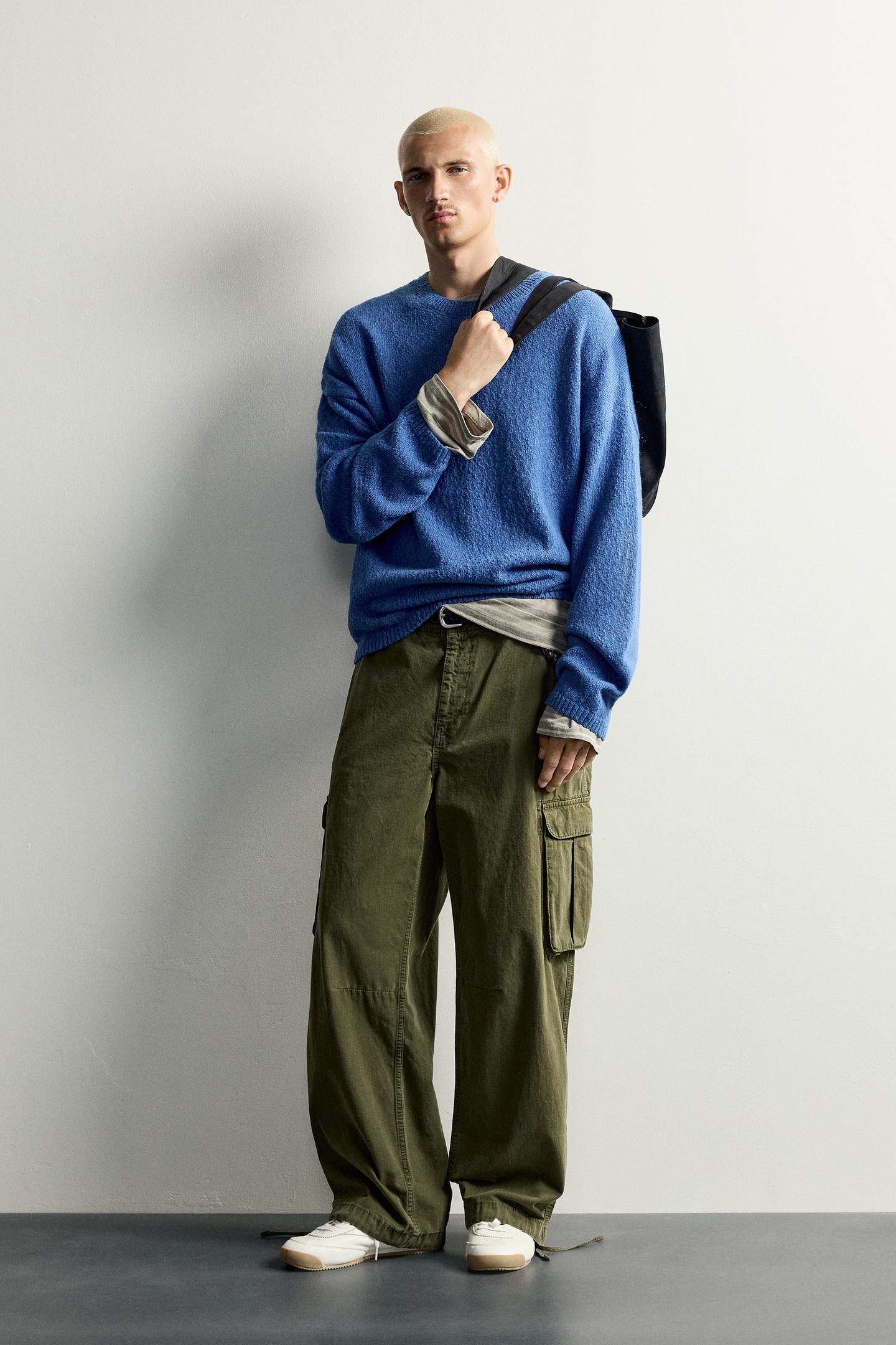 Мужской свитер Zara Relaxed Fit BouclÉ Structure, цвет: Синий