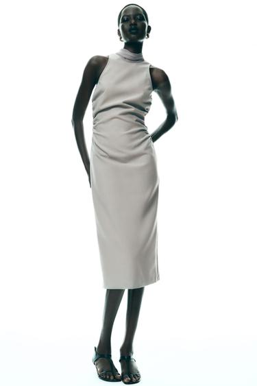 MIDI DRESS WITH TIE - Stone by Zara - Image 0