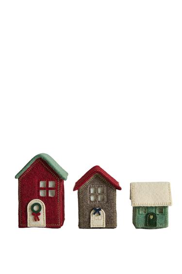 Zara FELT HOUSE CHRISTMAS ORNAMENTS WITH LIGHT (SET OF 3) - Multicoloured