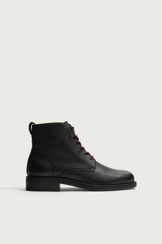 LEATHER LACE-UP BOOTS - Black by Zara - Image 0