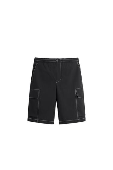 CARGO BERMUDA SHORTS WITH CONTRAST TOPSTITCHING