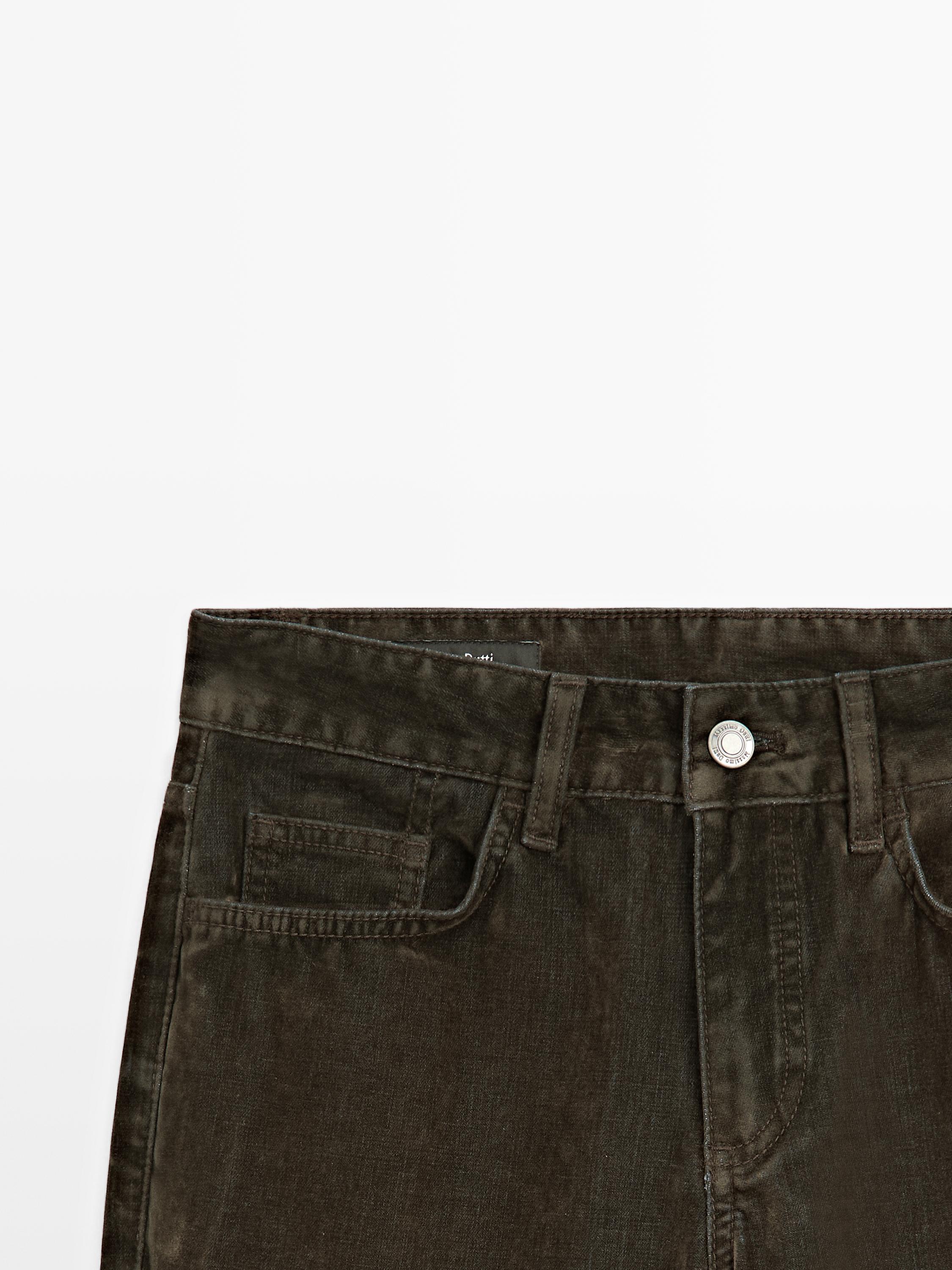 Low-rise straight-leg flocked jeans