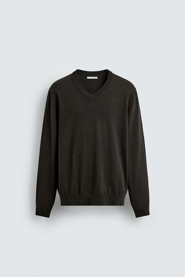 JERSEY CUELLO PICO 100% LANA - Chocolate de Zara