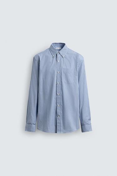 REGULAR FIT STRIPED SHIRT - White / Sky blue by Zara