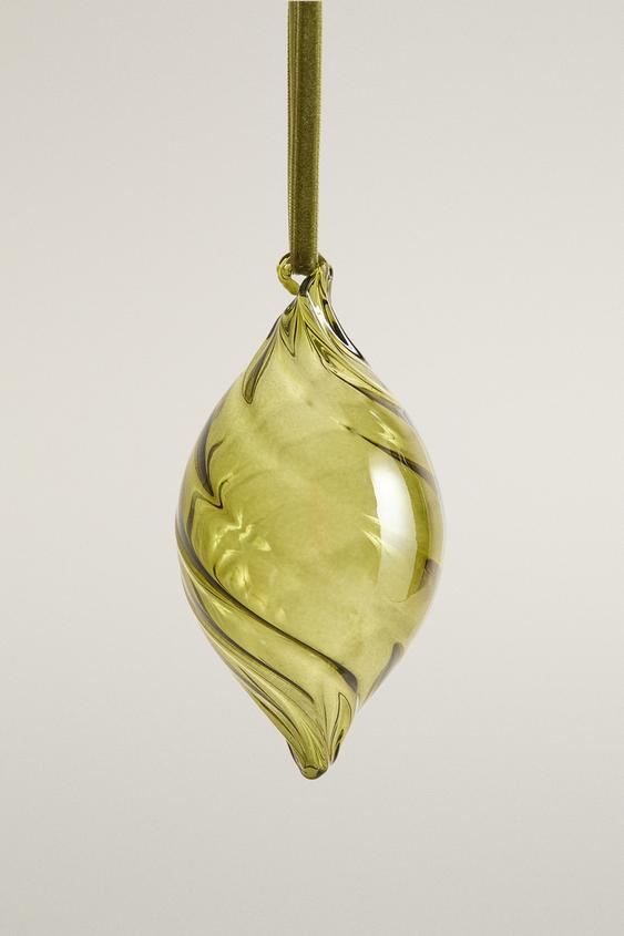 GLASS CHRISTMAS TREE DROP ORNAMENT - Green by Zara - Image 0
