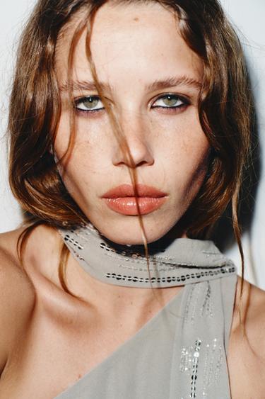 ASYMMETRIC SEQUINNED GEORGETTE TOP - Grey by Zara