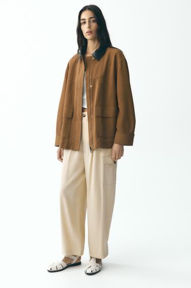 CAZADORA EFCETO ANTE CUELLO CONTRASTE - Marrón de Zara