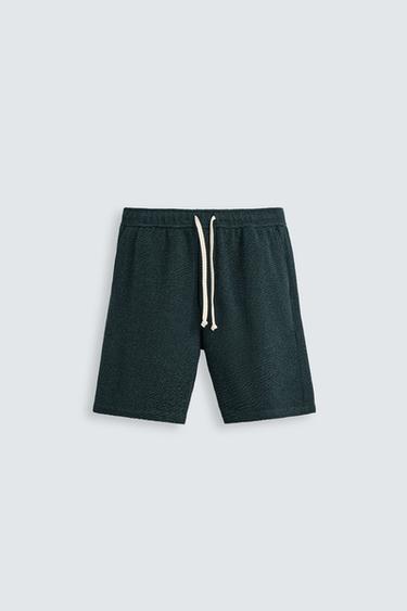 TEXTURED RELAXED FIT BERMUDA SHORTS - Blue / Green by Zara